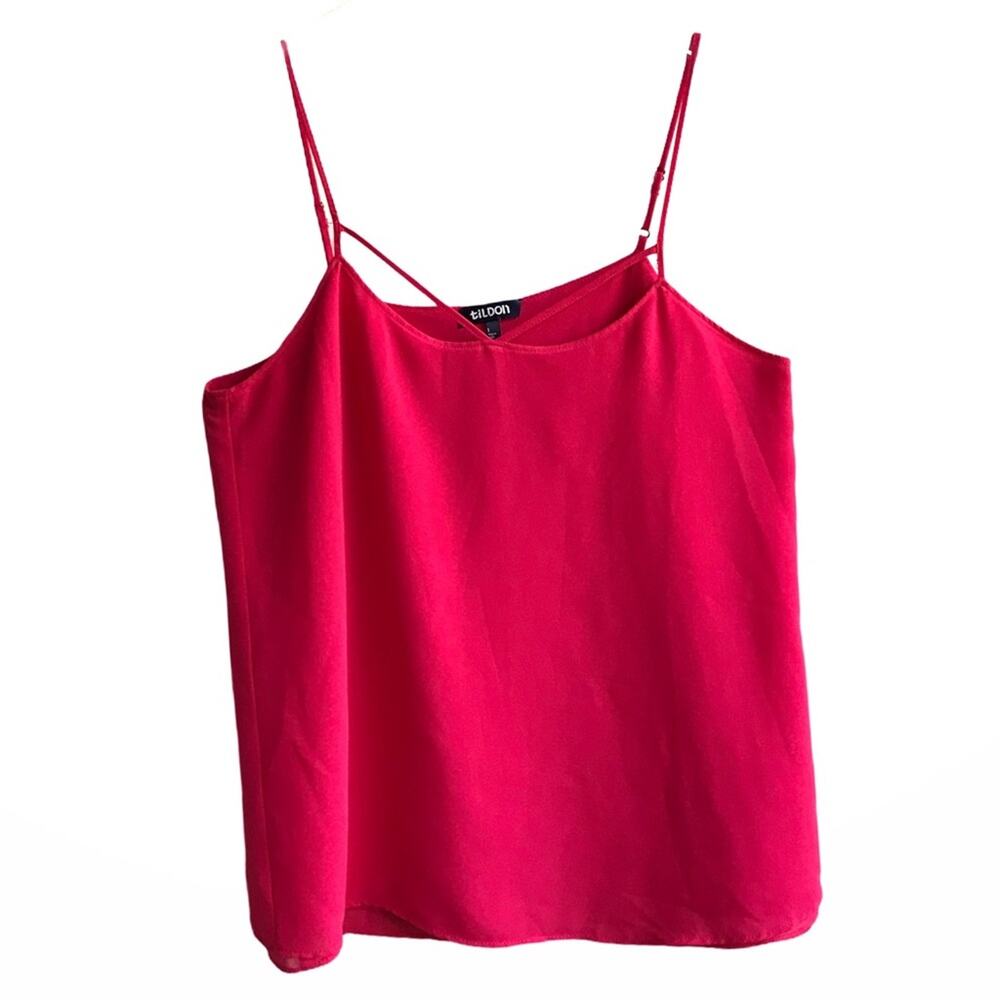 Tildon Chiffon Strappy Camisole Size S Hot Barbie Pink Tank Top Cami Blouse